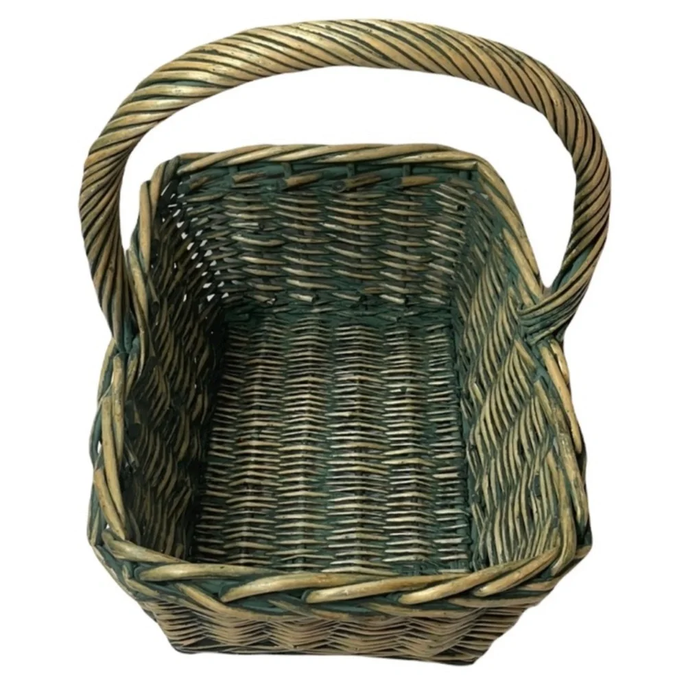 Handwoven Artisan Basket Very Large Sturdy Storage Picnic Basket Rectangle Green